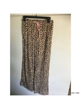Leopard Print Women's Pajama Pants with Pink Drawstring